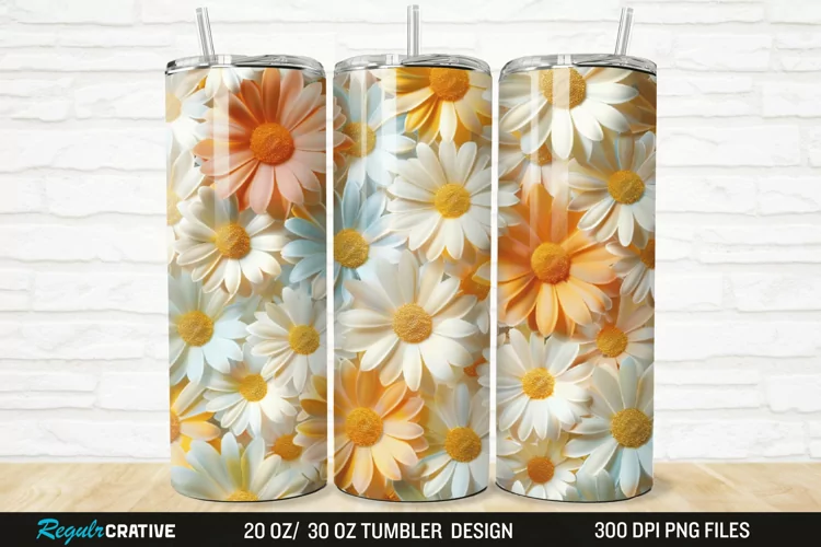 3D Flower Colored Daisy 20/30oz Skinny Tumbler