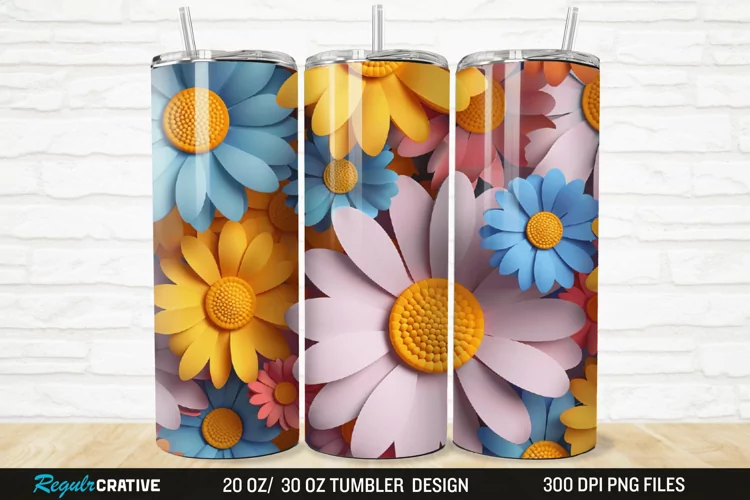 3D Flower Colored Daisy 20/30oz Skinny Tumbler