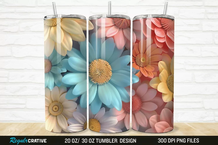 3D Flower Colored Daisy 20/30oz Skinny Tumbler