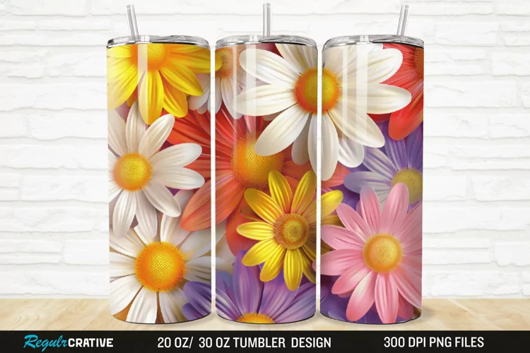 3D Flower Colored Daisy 20/30oz Skinny Tumbler