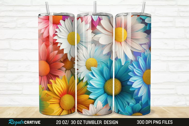3D Flower Colored Daisy 20/30oz Skinny Tumbler