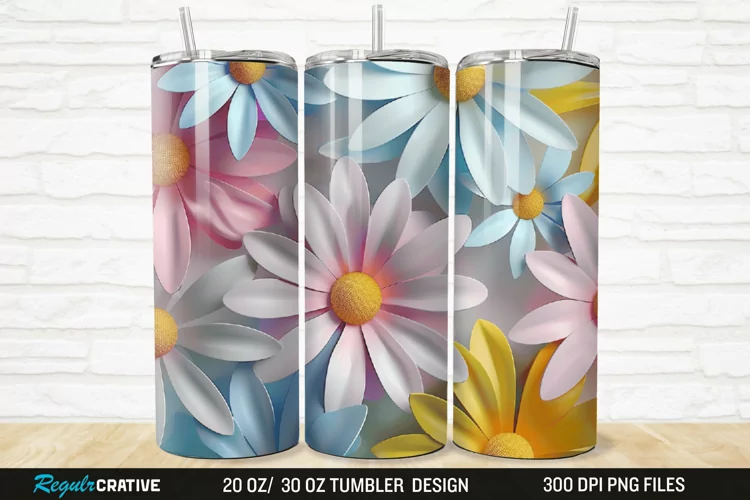 3D Flower Colored Daisy 20/30oz Skinny Tumbler