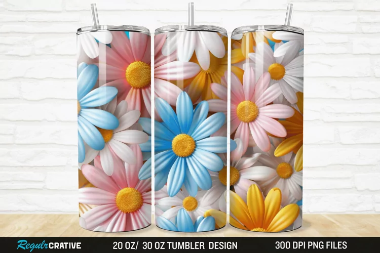 3D Flower Colored Daisy 20/30oz Skinny Tumbler