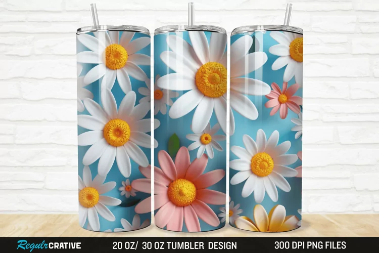 3D Flower Colored Daisy 20/30oz Skinny Tumbler