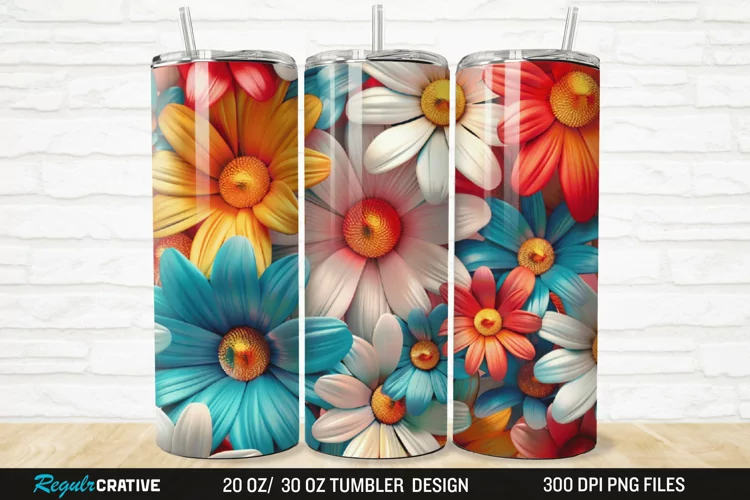 3D Flower Colored Daisy 20/30oz Skinny Tumbler
