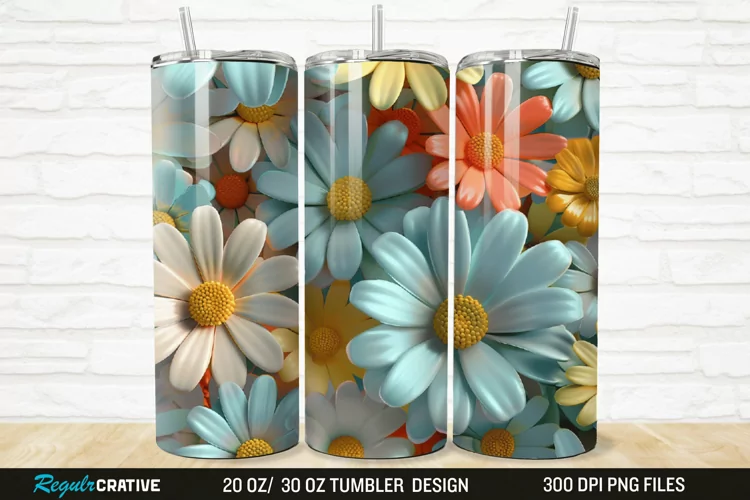 3D Flower Colored Daisy 20/30oz Skinny Tumbler