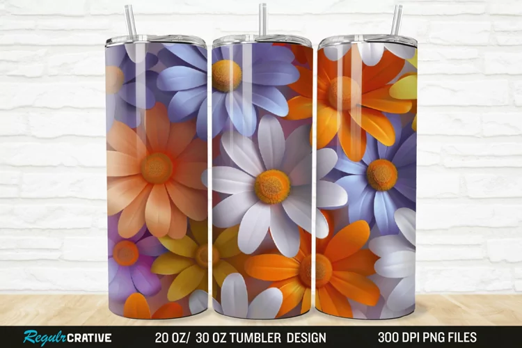 3D Flower Colored Daisy 20/30oz Skinny Tumbler