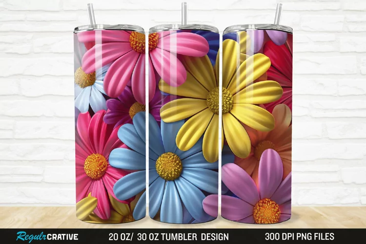 3D Flower Colored Daisy 20/30oz Skinny Tumbler
