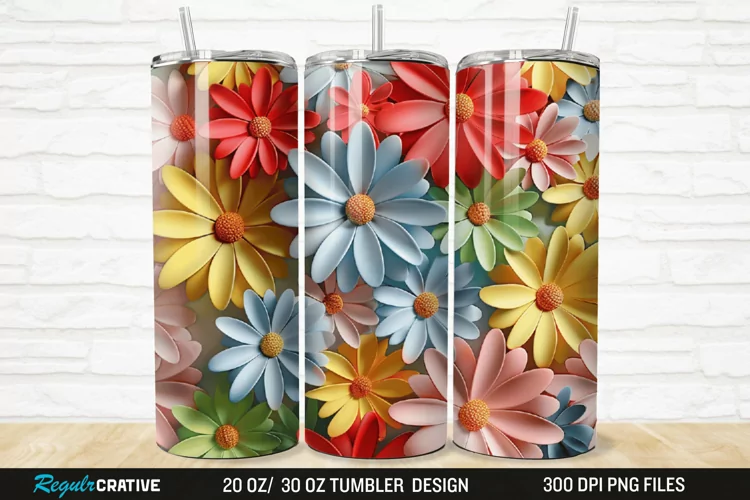 3D Flower Colored Daisy 20/30oz Skinny Tumbler