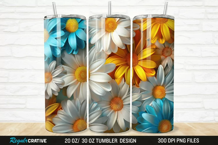 3D Flower Colored Daisy 20/30oz Skinny Tumbler