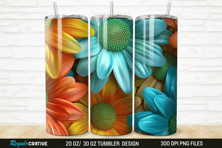 3D Flower Colored Daisy 20/30oz Skinny Tumbler