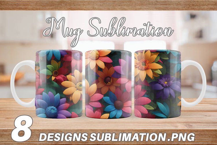 3D Flower Colorful Mug sublimation design