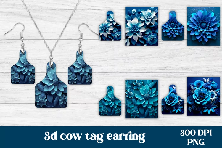 Cow tag earring sublimation | 3d flower earring