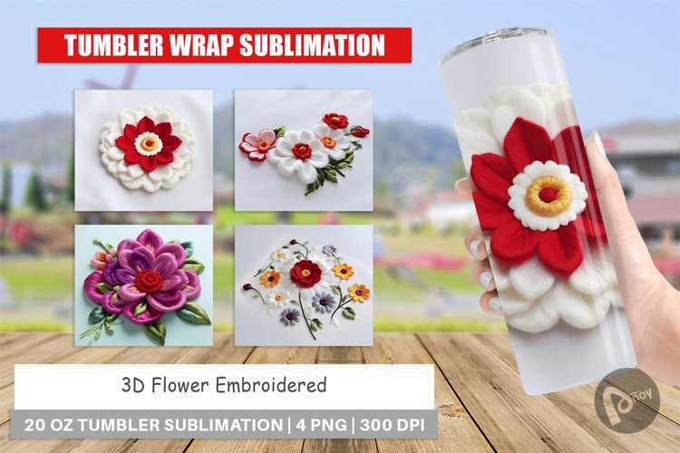 Tumbler Wrap 3D Flower Embroidered