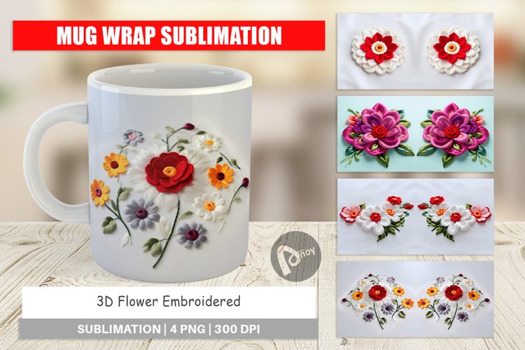 Mug Wrap Design 3D Flower Embroidered