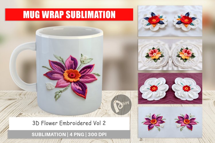 Mug Wrap Design 3D Flower Embroidered