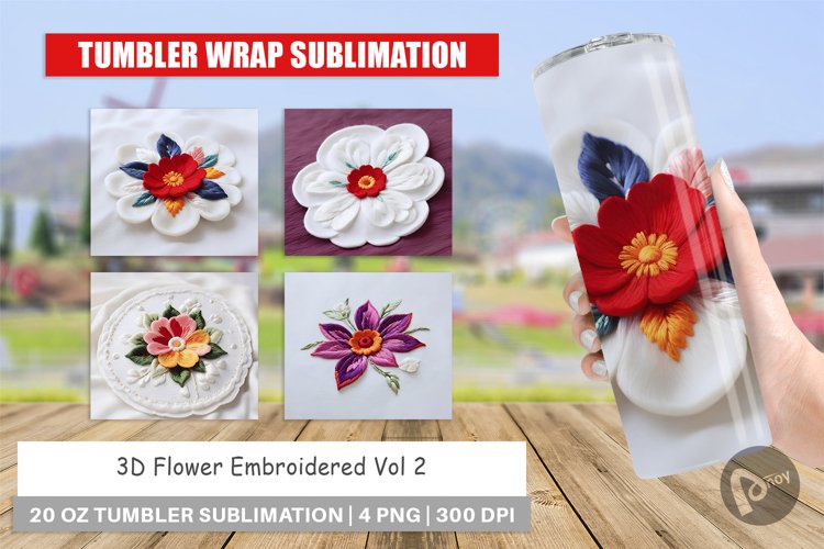 Tumbler Wrap 3D Flower Embroidered