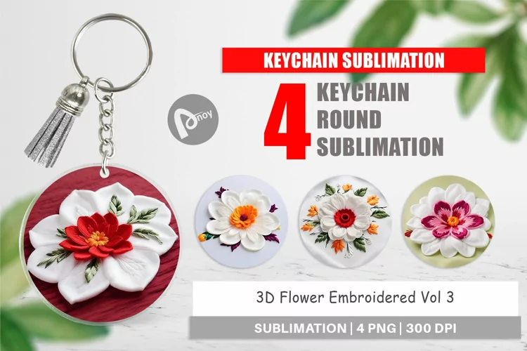 Keychain 3D Flower Embroidered