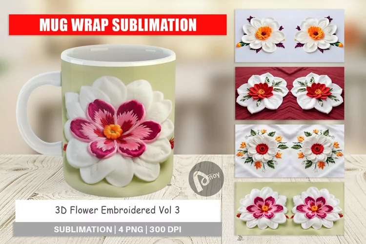 Mug Wrap Design 3D Flower Embroidered