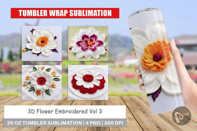 Tumbler Wrap 3D Flower Embroidered example image 1