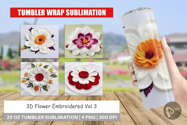 Tumbler Wrap 3D Flower Embroidered