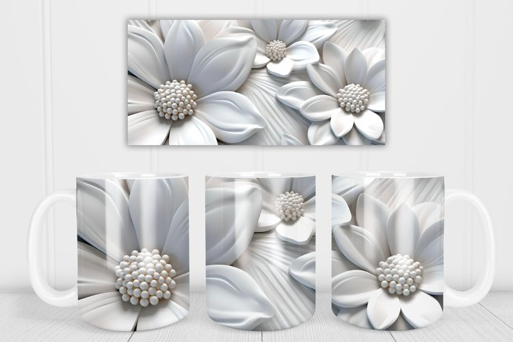 3d white flower mug wrap | 3d flower mug sublimation example image 1
