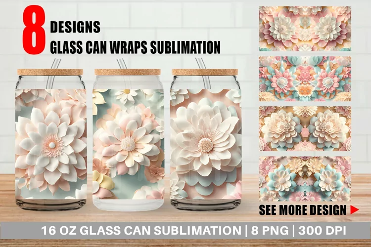 3D Flower Pastel Color Glass Can Wraps