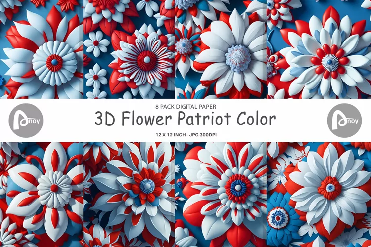 3D Flower Patriot Color | Digital Paper