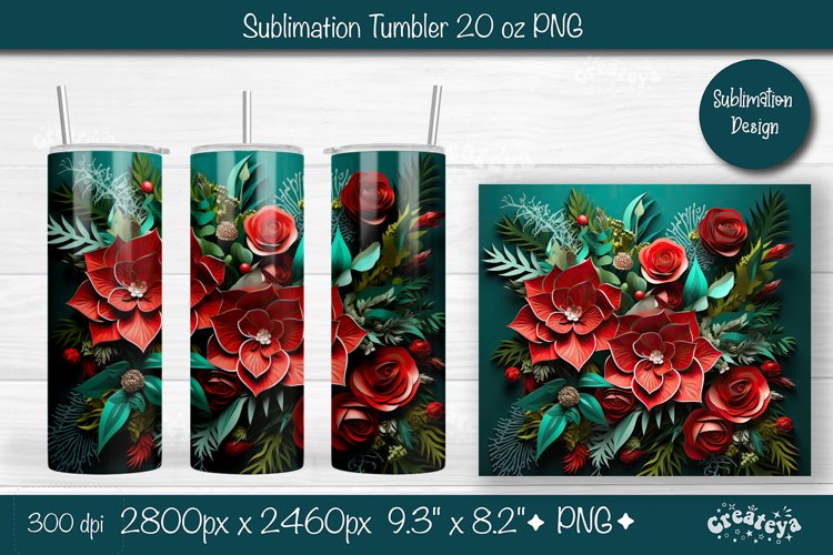 3d Flower tumbler Christmas 3D Tumbler wrap png sublimation