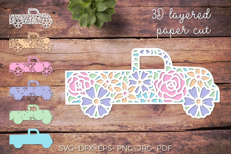 3d flower truck | Spring truck paper cut layered