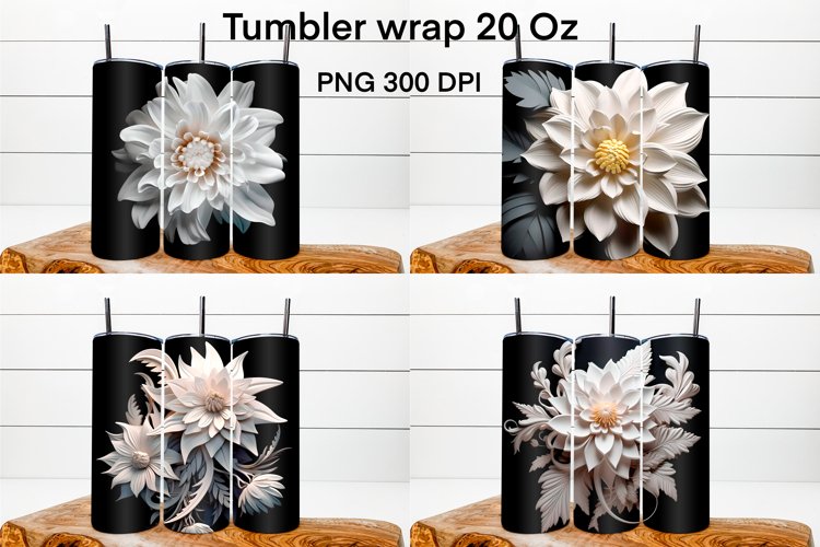 3d flower sublimation tumbler wrap 20 Oz, 3d flower tumbler design, 3d flower illustration PNG, 3d flower sublimation PNG.