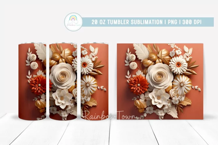 3D Bronze Flowers Tumbler Sublimation