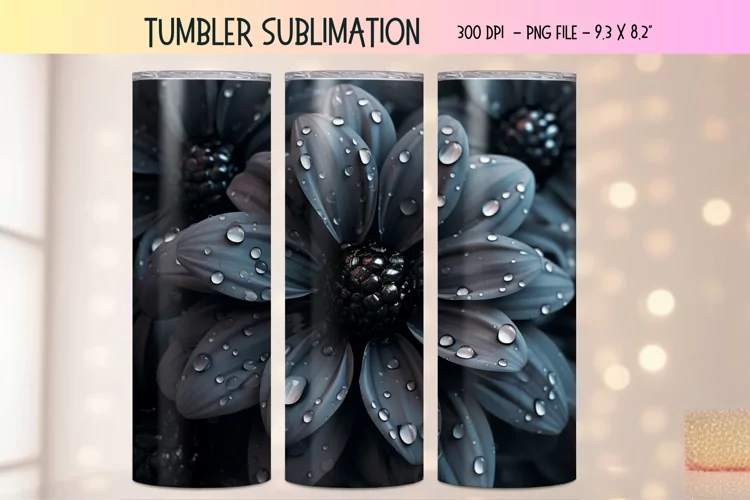 3d Flower Tumbler Wrap | Black Tumbler 3d Sublimation Design