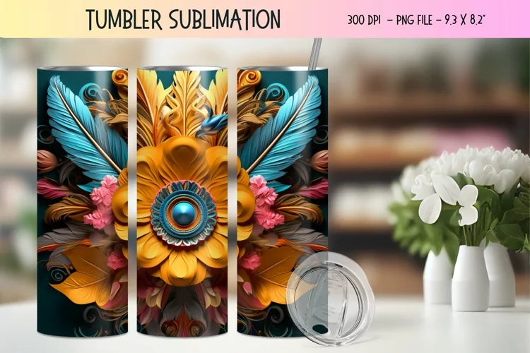 3d Flower Tumbler Wrap | Floral 3d Sublimation Tumbler Wrap