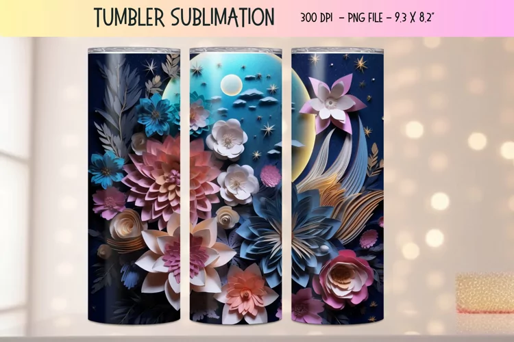 3d Flower Tumbler Wrap | Floral 3d Sublimation Tumbler Wrap