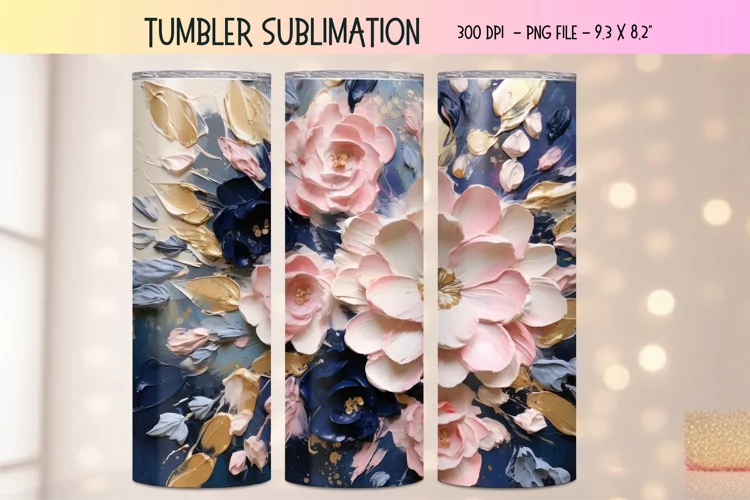3d Flower Tumbler Wrap | Floral 3d Sublimation Tumbler Wrap