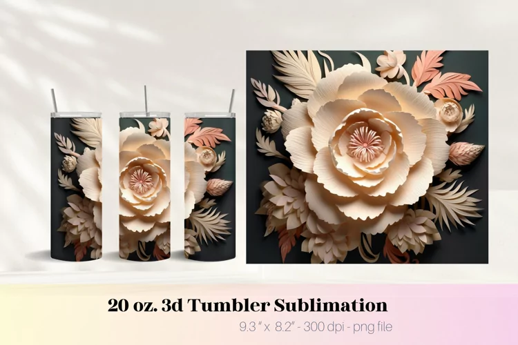 3d Flower Tumbler Wrap | Floral 3d Sublimation Tumbler Wrap