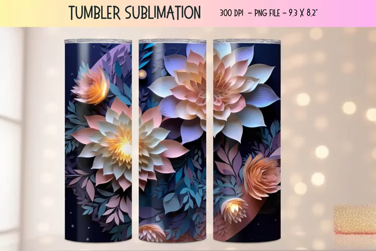 3d Flower Tumbler Wrap | Floral 3d Sublimation Tumbler Wrap