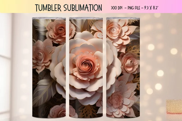3d Flower Tumbler Wrap | Floral 3d Sublimation Tumbler Wrap
