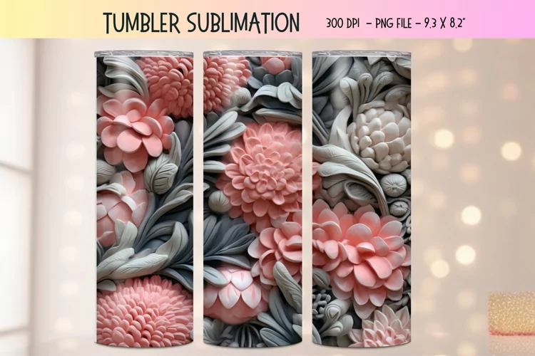 3d Flower Tumbler Wrap | Floral 3d Sublimation Tumbler Wrap