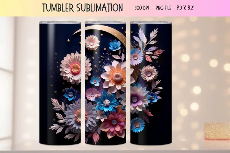 3d Flower Tumbler Wrap | Floral 3d Sublimation Tumbler Wrap
