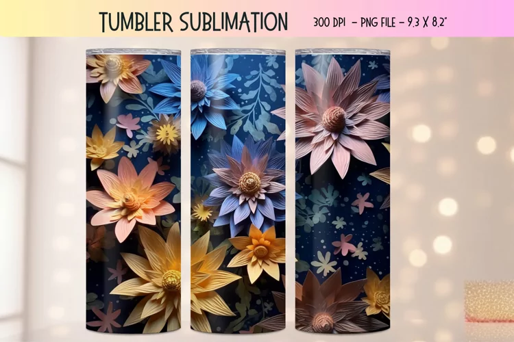 3d Flower Tumbler Wrap | Floral 3d Sublimation Tumbler Wrap