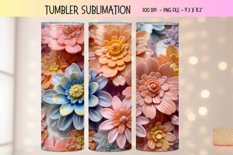 3d Flower Tumbler Wrap | Floral 3d Tumbler Sublimation Wrap