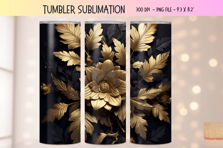 3d Flower Tumbler Wrap | Gold Tumbler 3d Sublimation Tumbler