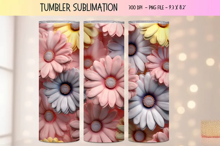 3d Flower Tumbler Wrap | Pastel 3d Sublimation Tumbler Wrap