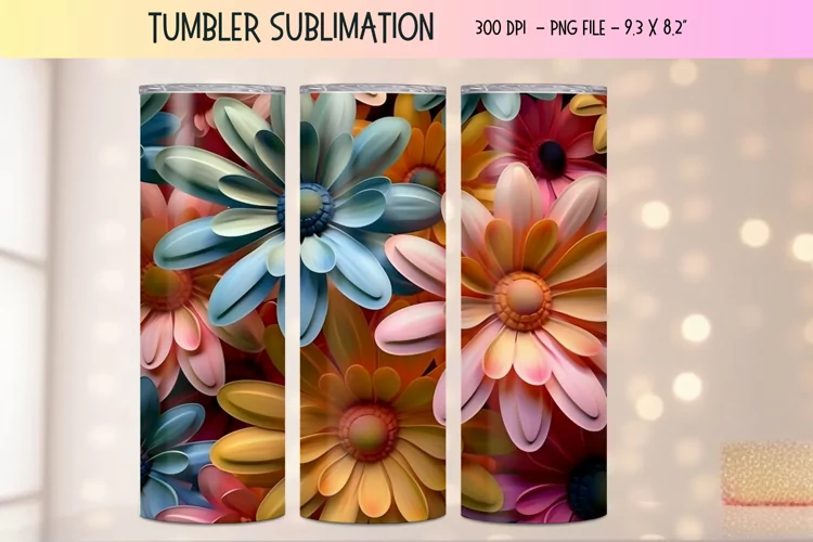 3d Flower Tumbler Wrap | Pastel 3d Sublimation Tumbler Wrap
