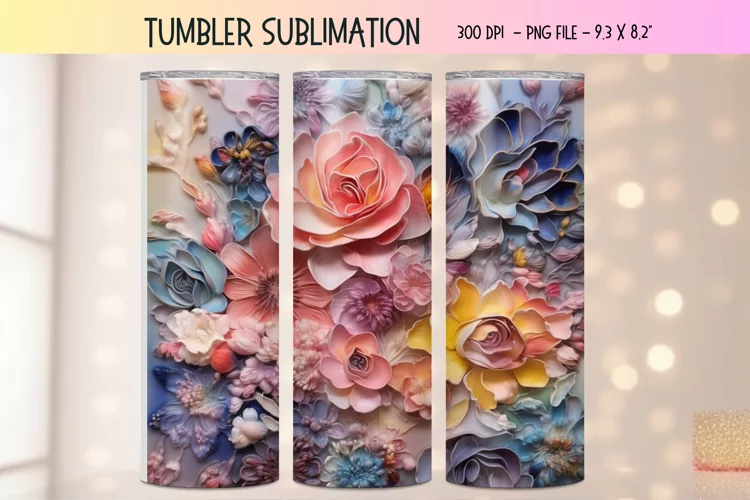 3d Flower Tumbler Wrap | Pastel 3d Sublimation Tumbler Wrap