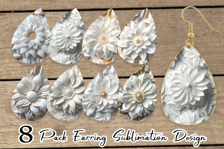 Earring teardrop sublimation 3D Flower White