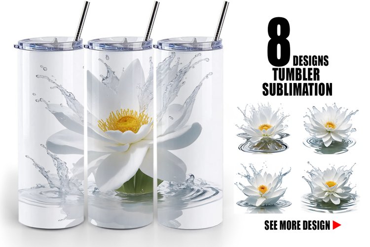 3D Flower White Splash Water | Tumbler Sublimation Wrap