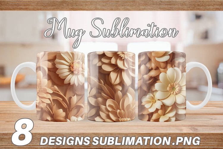 3D Flower Wood Carving Mug sublimation design
